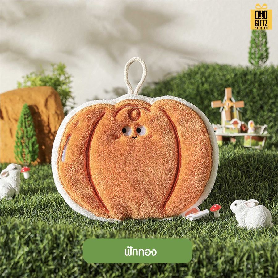 ผ้าเช็ดมือผักสวนครัว สกรีนโลโก้ ติดลาเบล ทำเป็นของพรีเมี่ยมได้