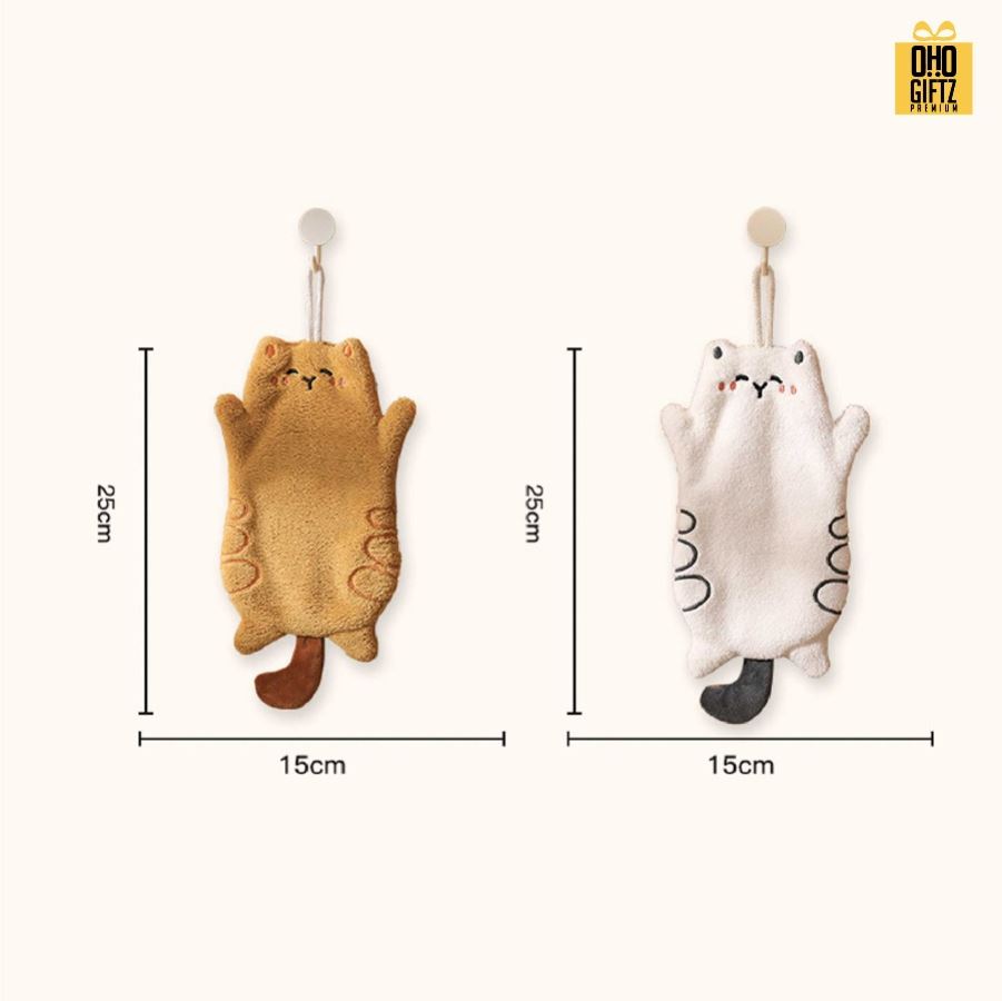 ผ้าเช็ดมือแมวน้อย สกรีนโลโก้ ติดลาเบล ทำเป็นของพรีเมี่ยมได้