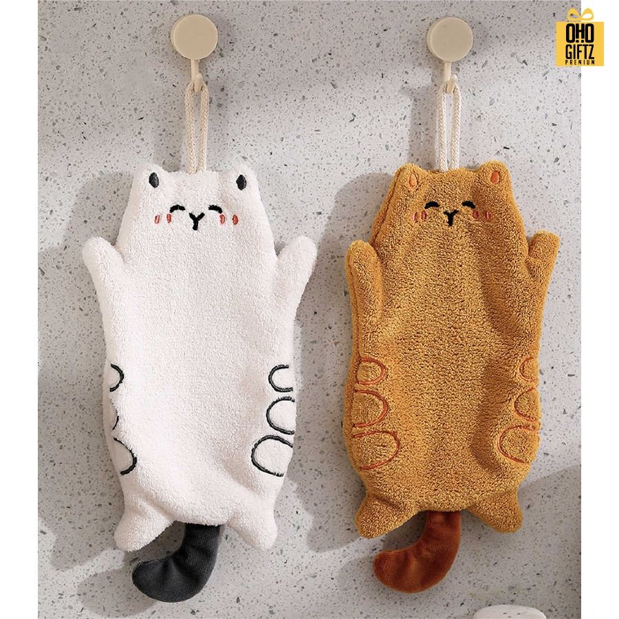 ผ้าเช็ดมือแมวน้อย สกรีนโลโก้ ติดลาเบล ทำเป็นของพรีเมี่ยมได้