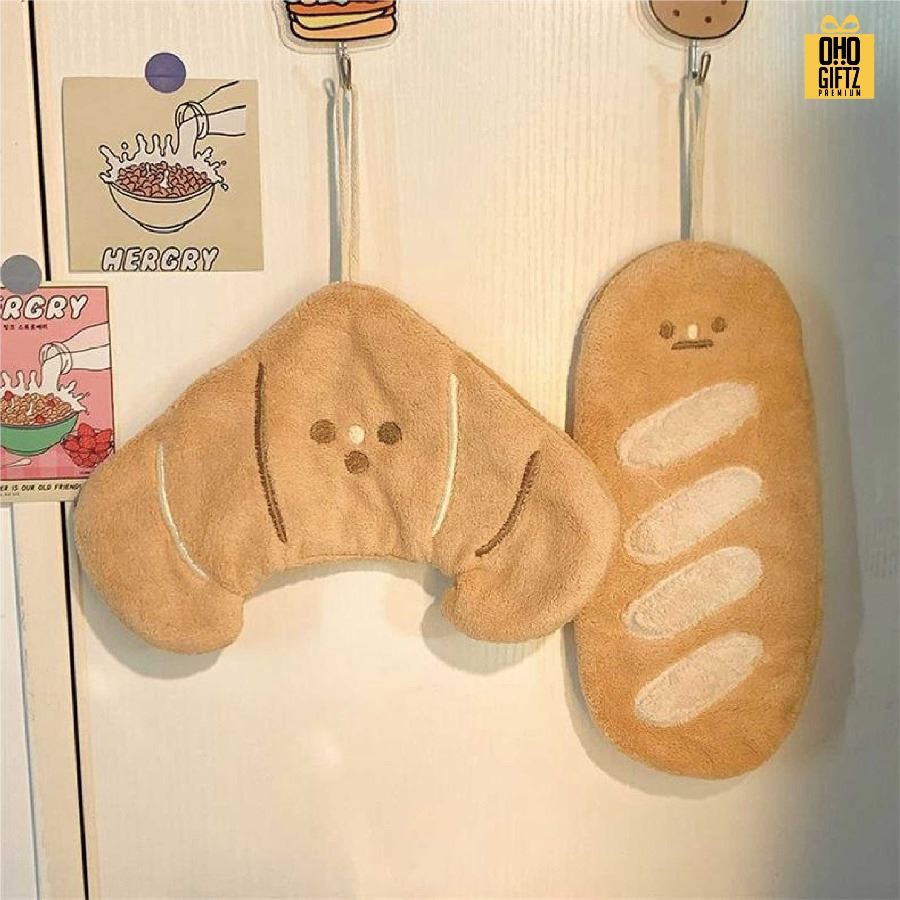 ผ้าเช็ดมือเบเกอรี่ ขนมปัง สกรีนโลโก้ ติดลาเบล ทำเป็นของพรีเมี่ยมได้