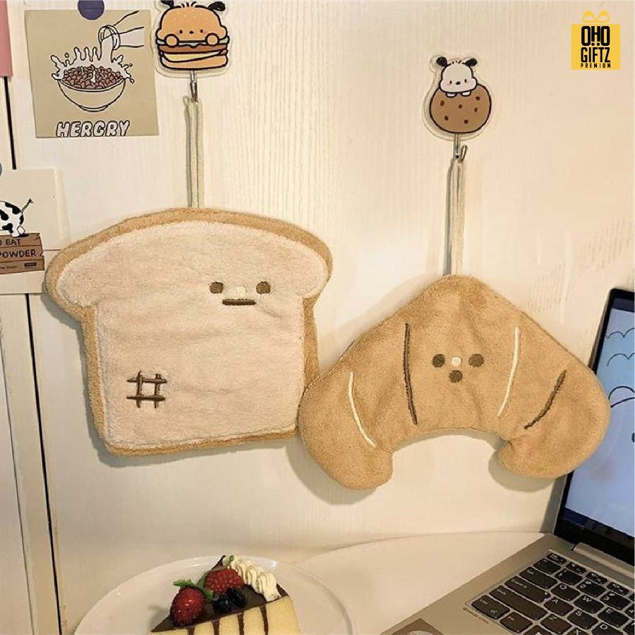 ผ้าเช็ดมือเบเกอรี่ ขนมปัง สกรีนโลโก้ ติดลาเบล ทำเป็นของพรีเมี่ยมได้