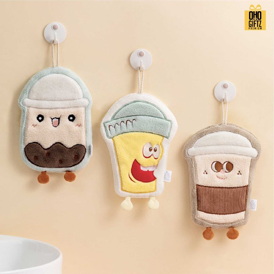 ผ้าเช็ดมือถ้วยเครื่องดื่ม สกรีนโลโก้ ติดลาเบล ทำเป็นของพรีเมี่ยมได้