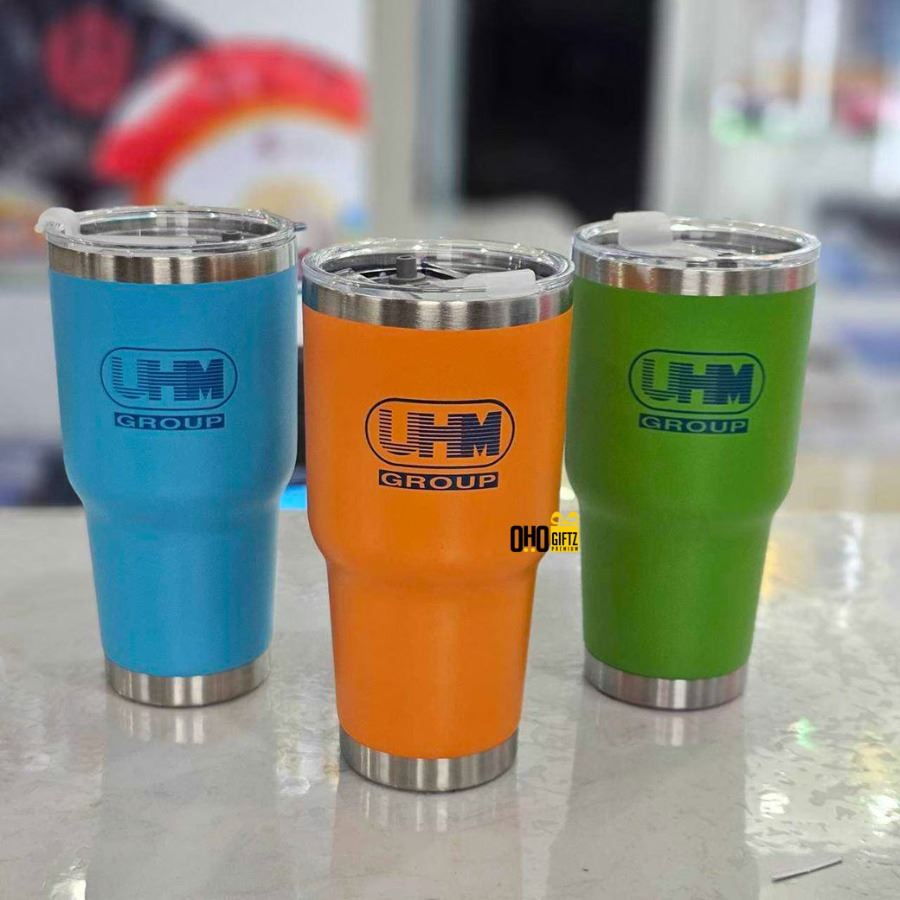 แก้วสแตนเลสเก็บความเย็นขอบสีเงิน สกรีนโลโก้ ทำเป็นของพรีเมี่ยมได้ โปรแจกปีใหม่ ฮิตตลอดกาล