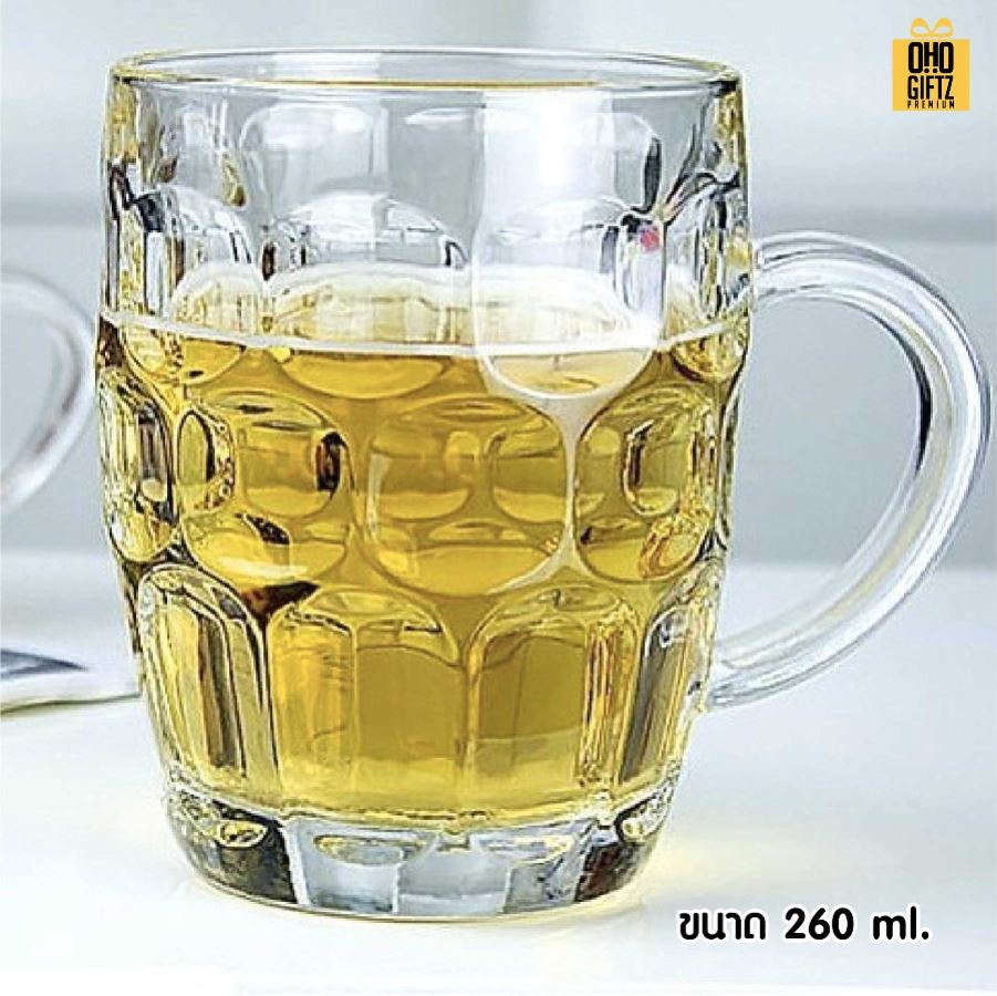 แก้วดื่ม Beer ใส มีหูจับ สกรีนชื่อ สกรีนโลโก้ ทำเป็นของพรีเมี่ยมได้