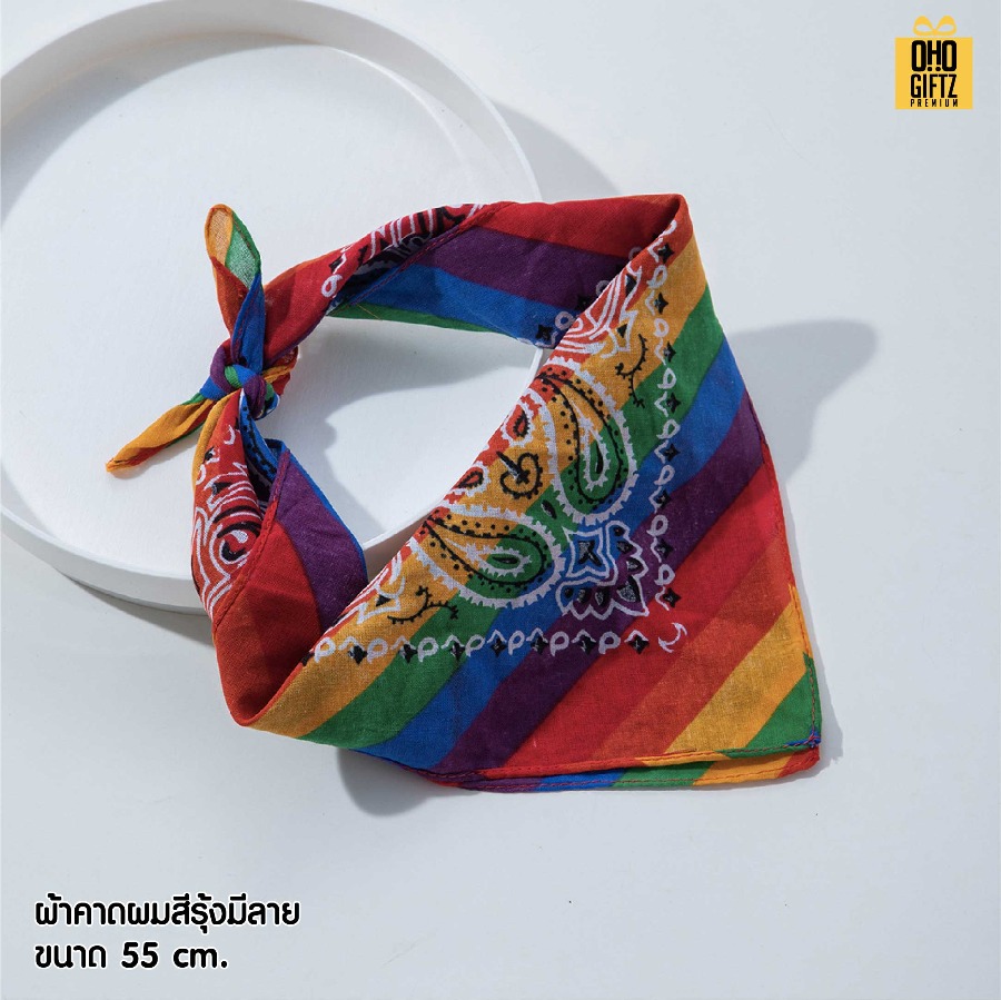ผ้าคาดผมสีรุ้ง ยางรัดผมสีรุ้ง ผลิตโลโก้ ติดลาเบล ทำเป็นของพรีเมี่ยมได้
