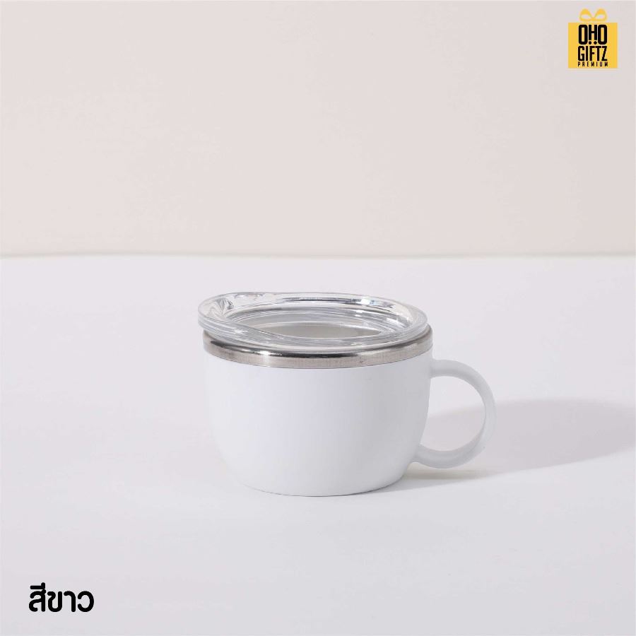 แก้วน้ำสแตนเลสจิ๋ว มีหูจับ ขนาด 3oz สกรีนโลโก้ ทำเป็นของพรีเมี่ยมได้