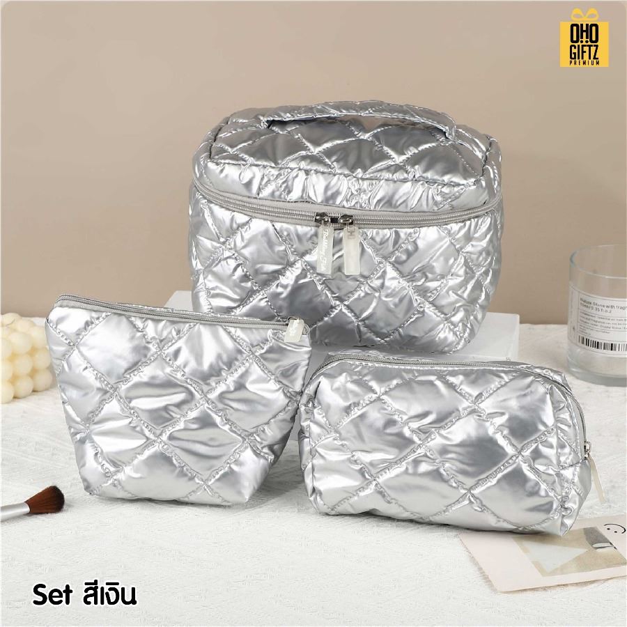 ชุดเซ็ทกระเป๋าใส่เครื่องสำอางค์ 3 ชิ้น/ชุด สกรีนโลโก้ ทำเป็นของพรีเมี่ยมได้