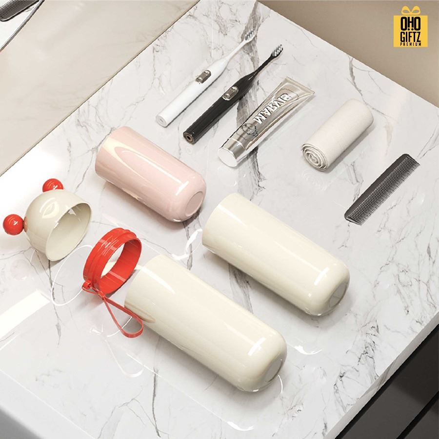 กระบอกใส่แปรงสีฟัน ยาสีพัน แบบพกพา สกรีนชื่อ สกรีนโลโก้  ทำเป็นของพรีเมี่ยมได้