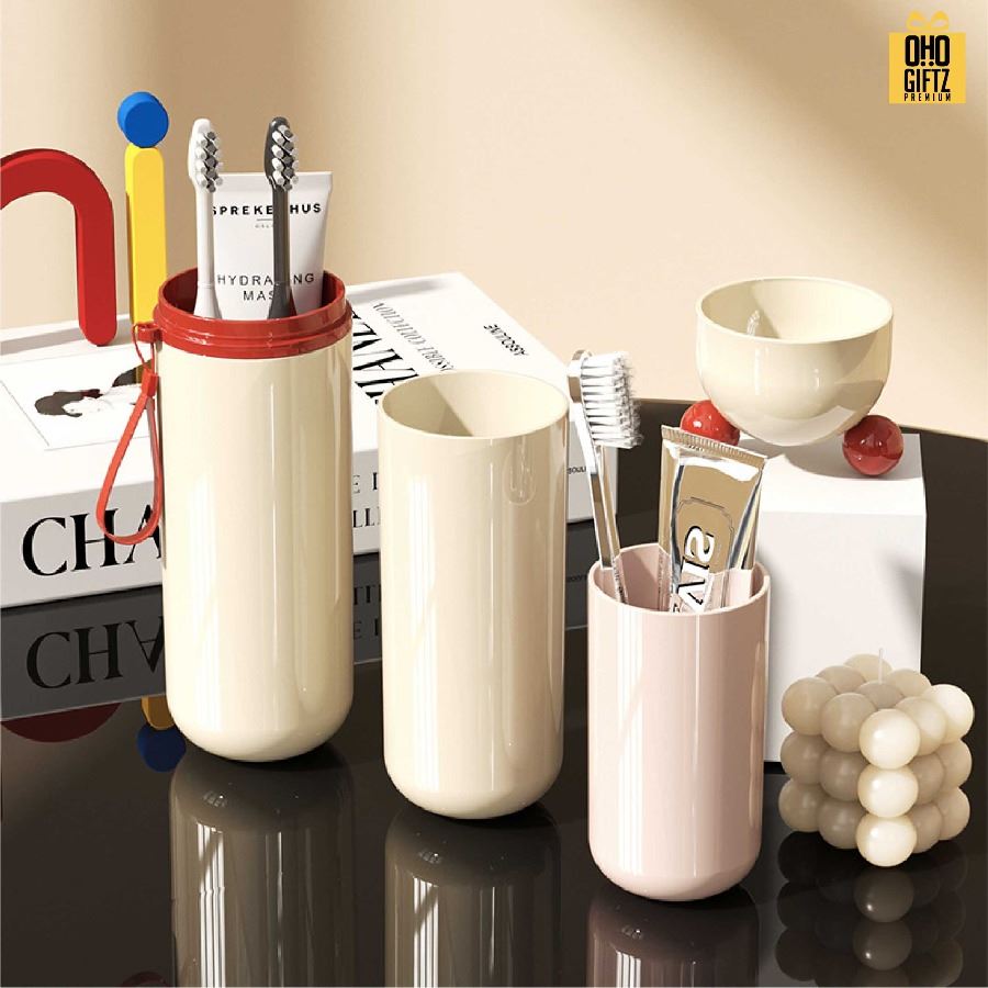 กระบอกใส่แปรงสีฟัน ยาสีพัน แบบพกพา สกรีนชื่อ สกรีนโลโก้  ทำเป็นของพรีเมี่ยมได้