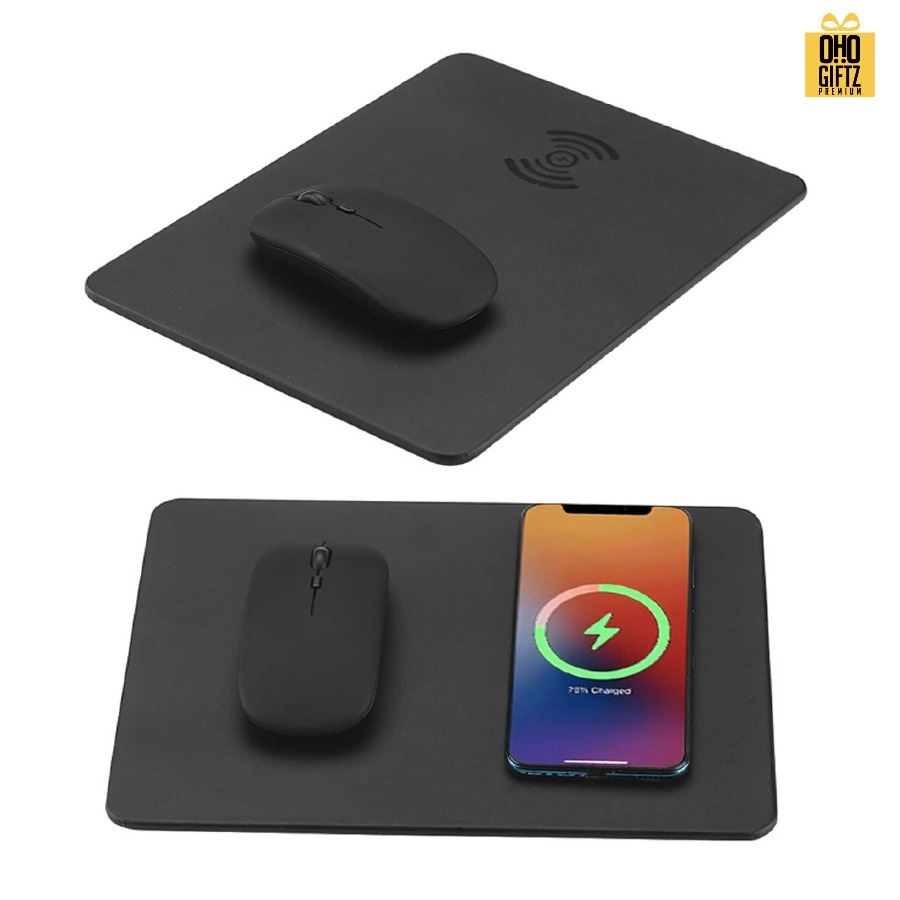 แผ่นรองเม้าส์พร้อมที่ชาร์จมือถือไร้สาย สกรีนโลโก้  ทำเป็นของพรีเมี่ยมได้