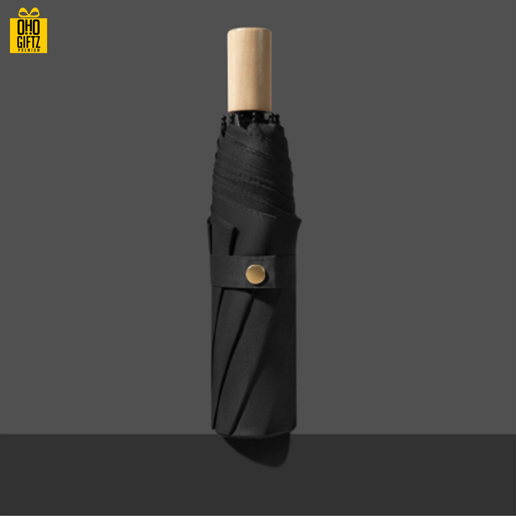 ร่มพับด้ามจับไม้สีคลาสสิค สกรีนโลโก้ ทำเป็นสินค้าพรีเมี่ยม ของชำร่วย ของที่ระลึก