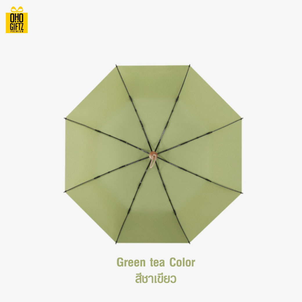 ร่มพับด้ามจับไม้สีคลาสสิค สกรีนโลโก้ ทำเป็นสินค้าพรีเมี่ยม ของชำร่วย ของที่ระลึก