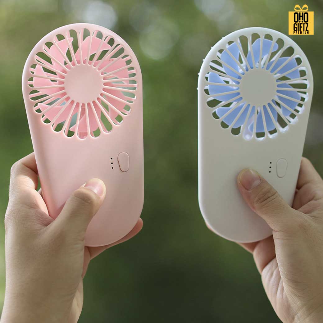 พัดลมพกพาชาร์จ USB ได้มีขาตั้ง สกรีนโลโก้ ทำเป็นของพรีเมี่ยม