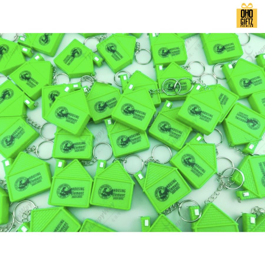 พวงกุญแจสายวัดขนาดเล็กทรงบ้านสี่เหลี่ยม พร้อมสกรีนภาพโลโก้ ทำของพรีเมี่ยมได้