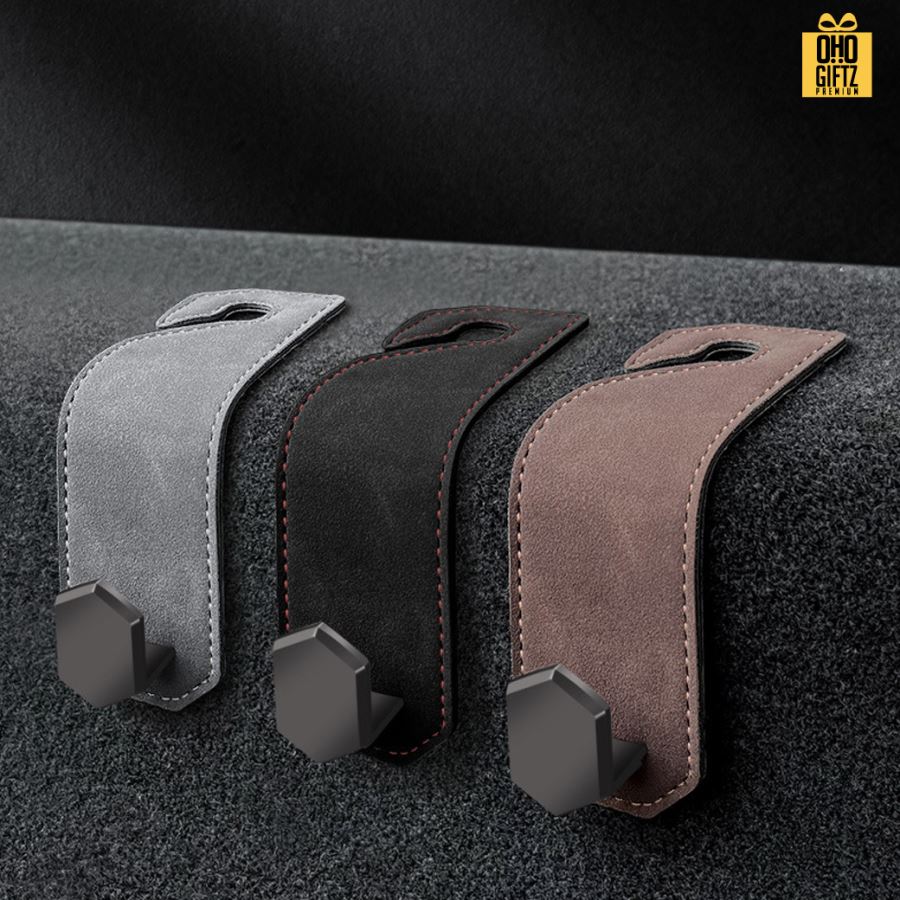 ตะขอเกี่ยวโลหะมีสายคล้องหนัง PU สกรีนโลโก้ ทำเป็นของพรีเมี่ยมได้