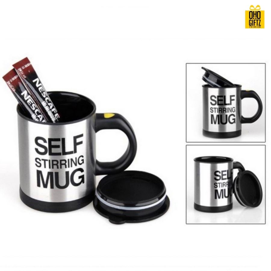 แก้วชงอัตโนมัติ พื้นเงิน 400 ml. Auto Stirring Mug สกรีนชื่อ,โลโก้ได้
