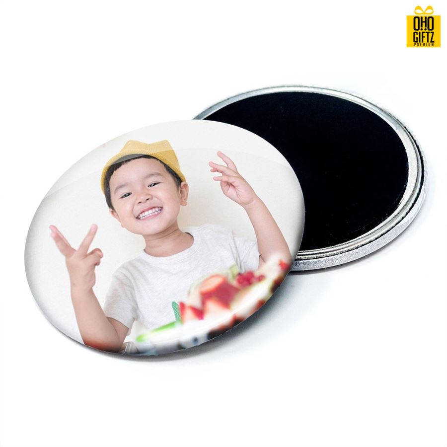 กระจกโลหะ 75 mm. สกรีนโลโก้ ทำเป็นของพรีเมี่ยม ของที่ระลึก ของชำร่วย