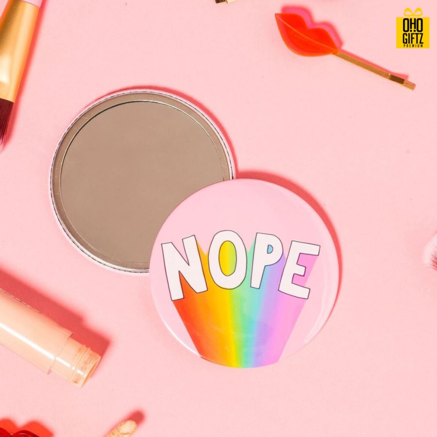 กระจกโลหะ 75 mm. สกรีนโลโก้ ทำเป็นของพรีเมี่ยม ของที่ระลึก ของชำร่วย