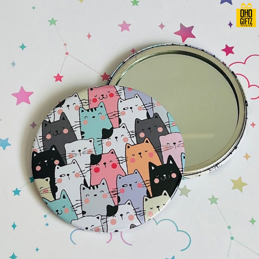 กระจกโลหะ 75 mm. สกรีนโลโก้ ทำเป็นของพรีเมี่ยม ของที่ระลึก ของชำร่วย