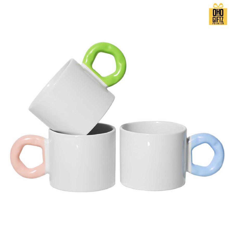 แก้วเซรามิคสั้นหูสีสกรีนไม่จำกัดสี สกรีนชื่อ สกรีนโลโก้ ทำเป็นของพรีเมี่ยมได้