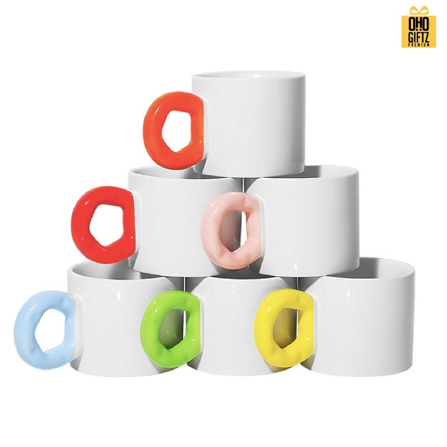 แก้วเซรามิคสั้นหูสีสกรีนไม่จำกัดสี สกรีนชื่อ สกรีนโลโก้ ทำเป็นของพรีเมี่ยมได้