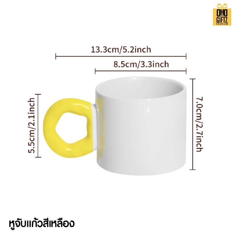 แก้วเซรามิคสั้นหูสีสกรีนไม่จำกัดสี สกรีนชื่อ สกรีนโลโก้ ทำเป็นของพรีเมี่ยมได้