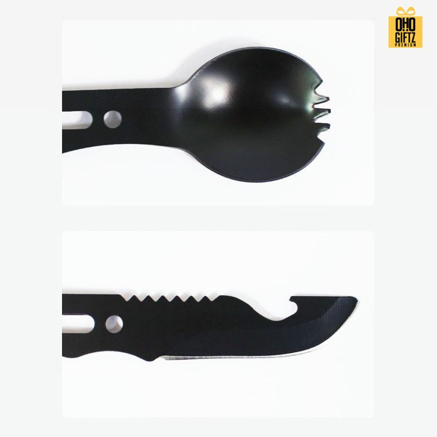 ช้อนส้อมมีดพก 3in1 สำหรับเดินป่า สกรีนโลโก้ ทำของพรีเมี่ยมได้