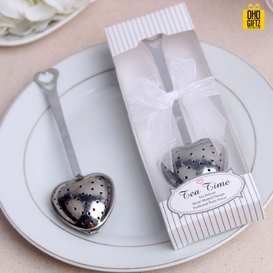 ช้อนกรองชารูปหัวใจ พิมพ์สติกเกอร์ชื่อฟรี ทำเป็นของพรีเมี่ยม ของชำร่วยงานเเต่งงานได้