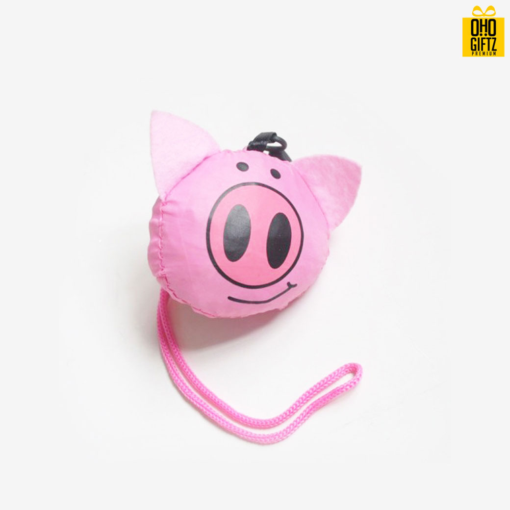 ถุงผ้าพับได้รูปหมู สกรีนโลโก้ ทำเป็นของพรีเมี่ยม ของที่ระลึก