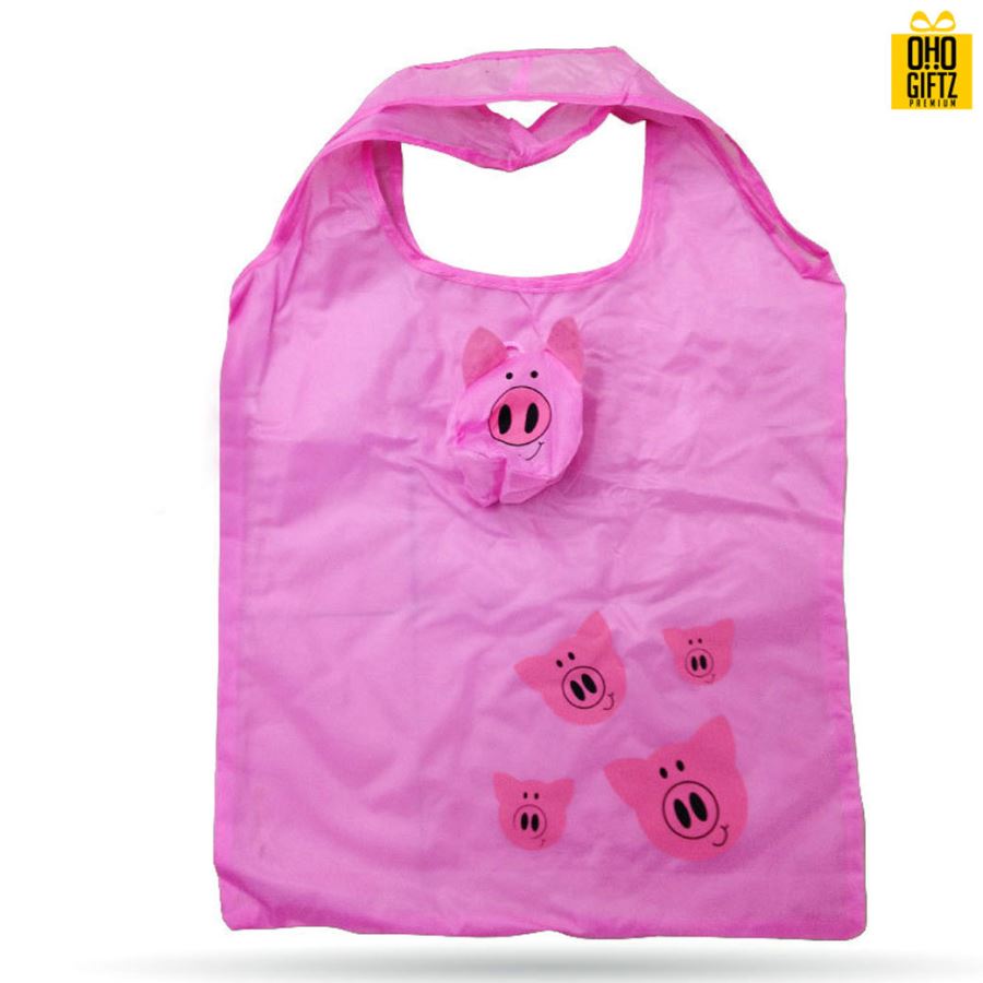 ถุงผ้าพับได้รูปหมู สกรีนโลโก้ ทำเป็นของพรีเมี่ยม ของที่ระลึก