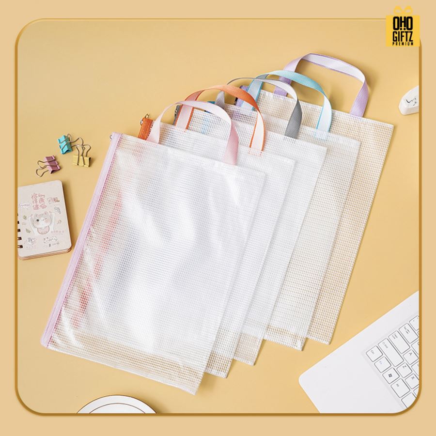 กระเป๋าเอกสารมีหูหิ้ว PVC A4 สกรีนโลโก้ ทำเป็นของพรีเมี่ยม ของชำร่วยได้