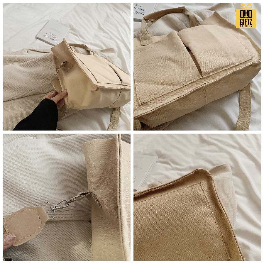 กระเป๋า Tote canvas สไตล์เกาหลี สกรีนโลโก้ ทำเป็นของพรีเมี่ยมได้