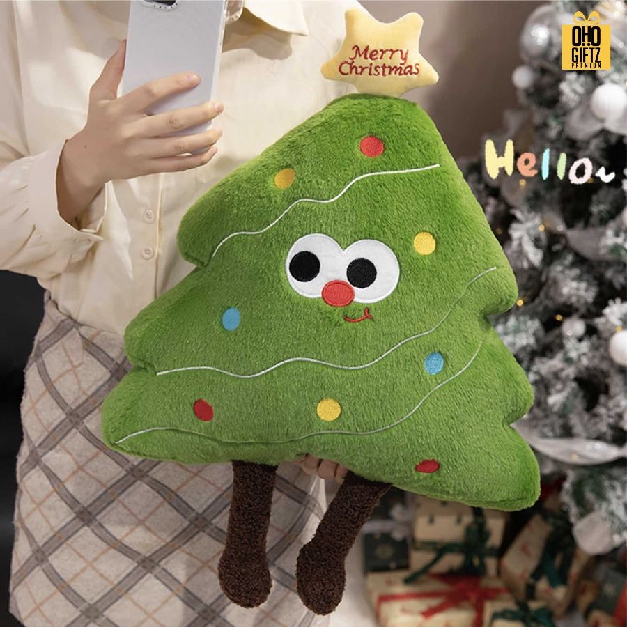 ตุ๊กตาหมอนผ้าห่มต้นคริสต์มาส สกรีนโลโก้ ติดลาเบล ทำเป็นของพรีเมี่ยมได้