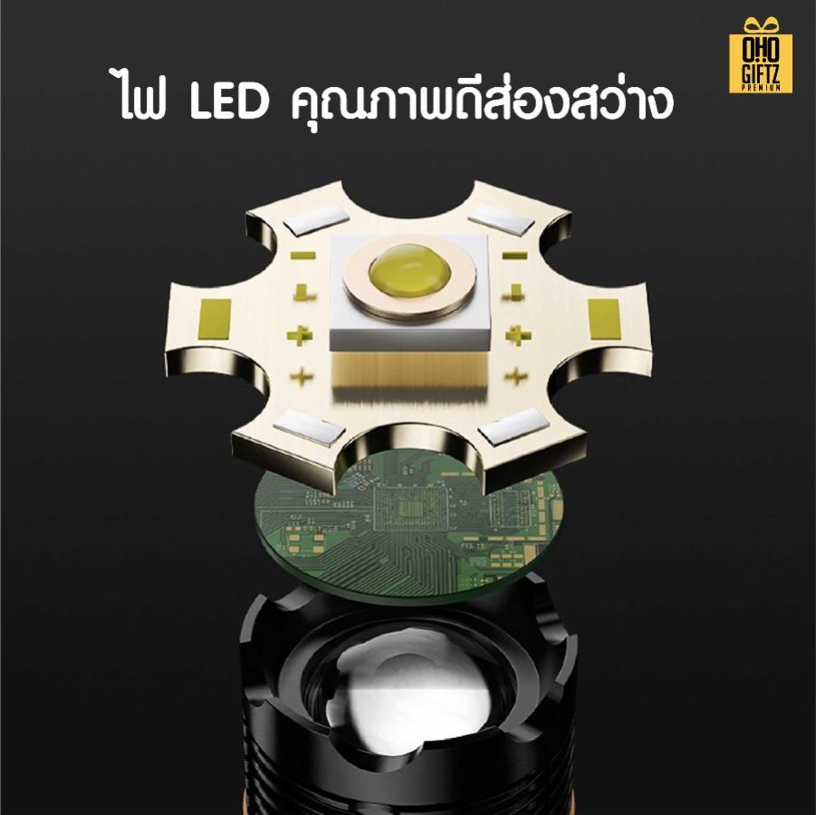 ไฟฉาย LED ซูมได้ 3 โหมดพร้อมเชือกคล้องมือ สกรีนโลโก้ ทำเป็นของพรีเมี่ยม ของที่ระลึกได้