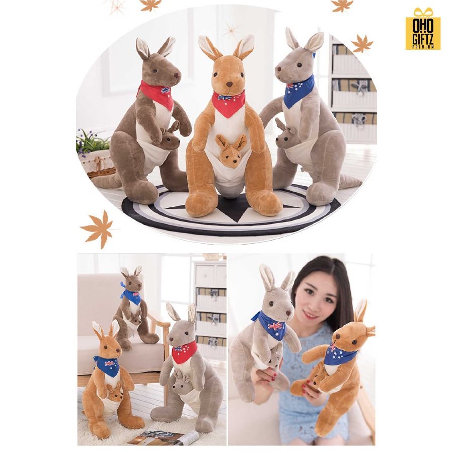 ตุ๊กตาจิงโจ้แม่ลูก สกรีนโลโก้ผ้าพันคอได้ สกรีนโลโก้ ทำเป็นของพรีเมี่ยมได้ 