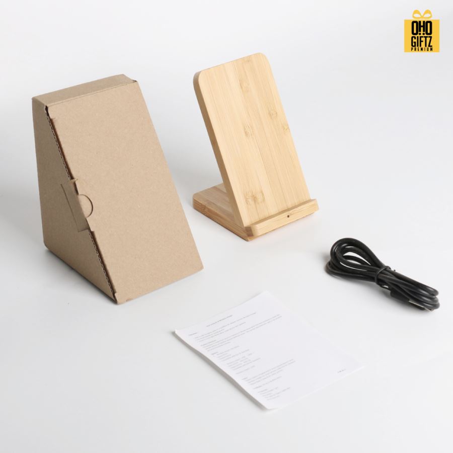 แท่นชาร์จไม้ไผ่ ขนาด10W สกรีนชื่อ โลโก้ ทำเป็นของพรีเมี่ยมได้