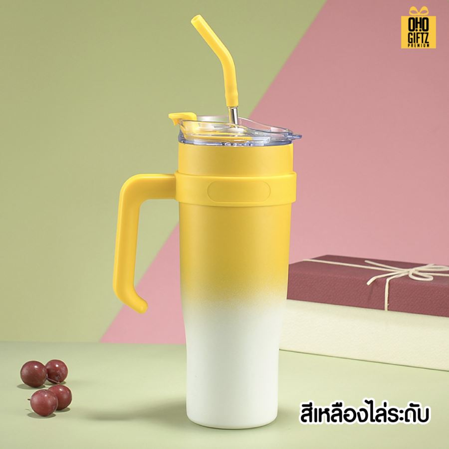 แก้วน้ำสแตนเลสมีหูจับ 40 oz. สกรีนโลโก้  ทำเป็นของพรีเมี่ยมได้