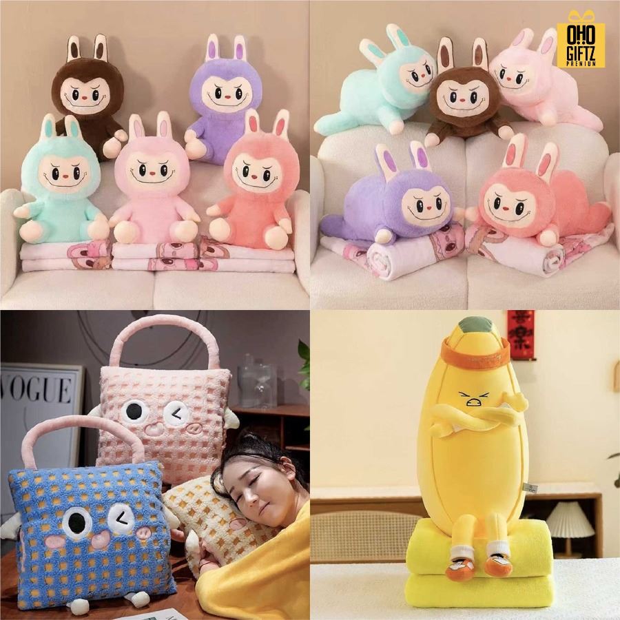 ตุ๊กตาหมอนผ้าห่ม รับผลิตดีไซน์ตามต้องการ สกรีนโลโก้  ติดลาเบล ทำเป็นของพรีเมี่ยมได้