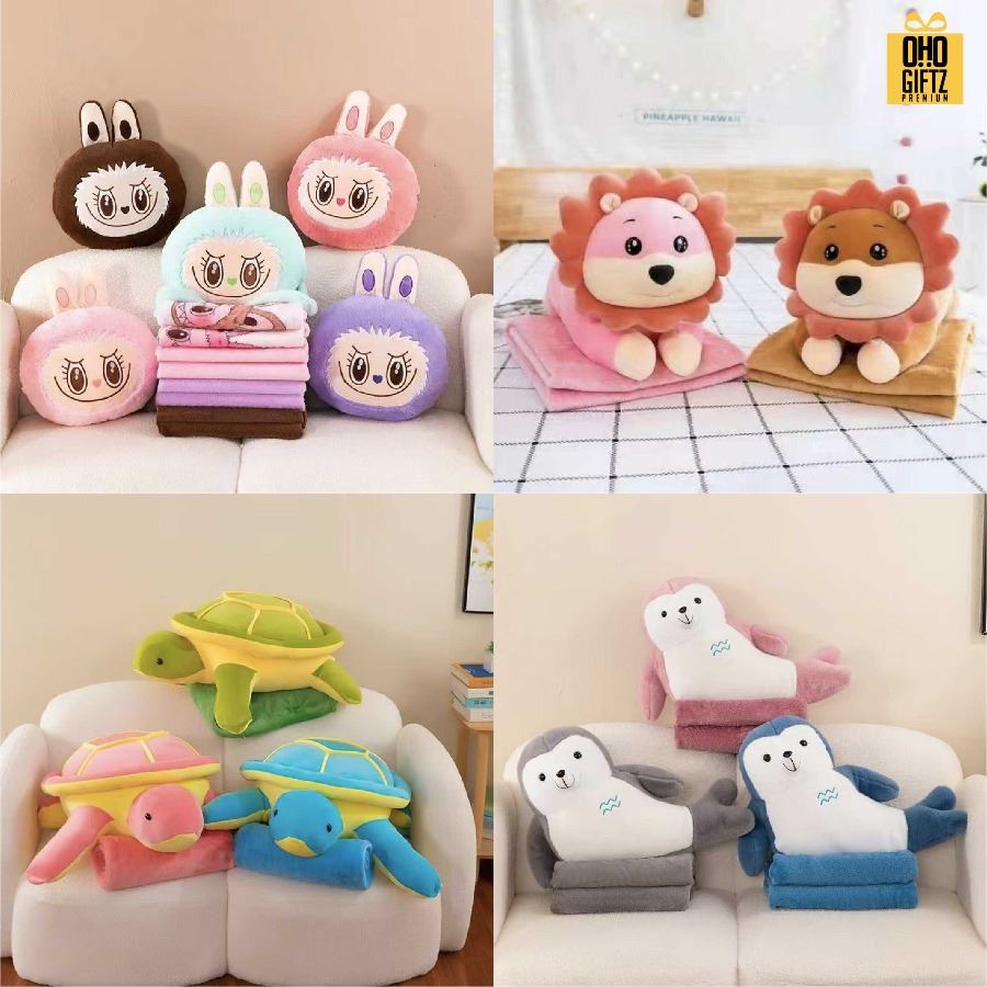 ตุ๊กตาหมอนผ้าห่ม รับผลิตดีไซน์ตามต้องการ สกรีนโลโก้  ติดลาเบล ทำเป็นของพรีเมี่ยมได้