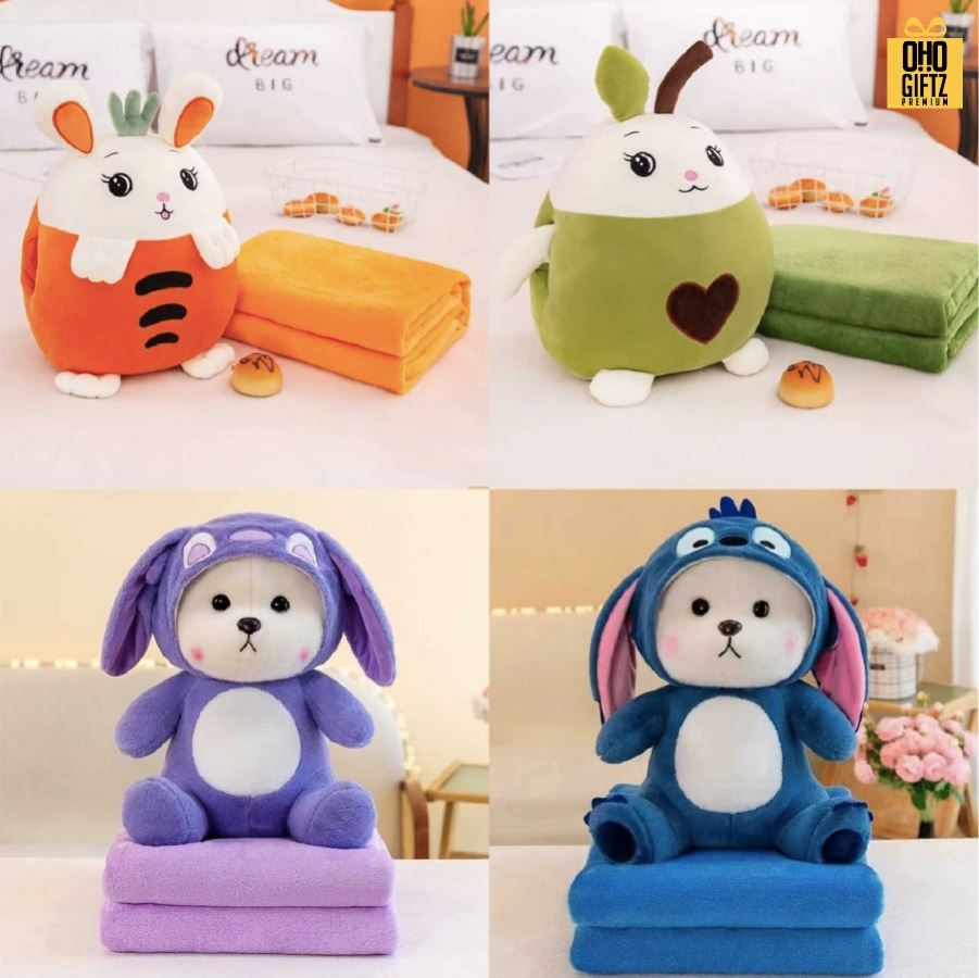 ตุ๊กตาหมอนผ้าห่ม รับผลิตดีไซน์ตามต้องการ สกรีนโลโก้  ติดลาเบล ทำเป็นของพรีเมี่ยมได้