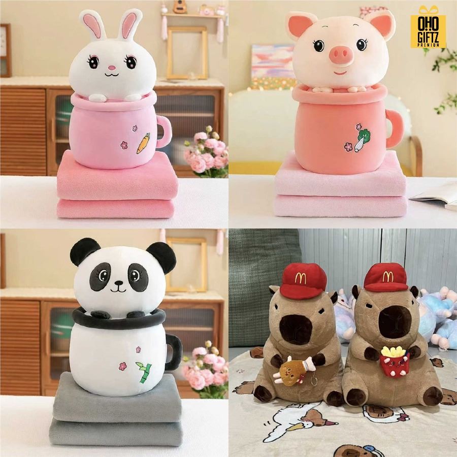 ตุ๊กตาหมอนผ้าห่ม รับผลิตดีไซน์ตามต้องการ สกรีนโลโก้  ติดลาเบล ทำเป็นของพรีเมี่ยมได้