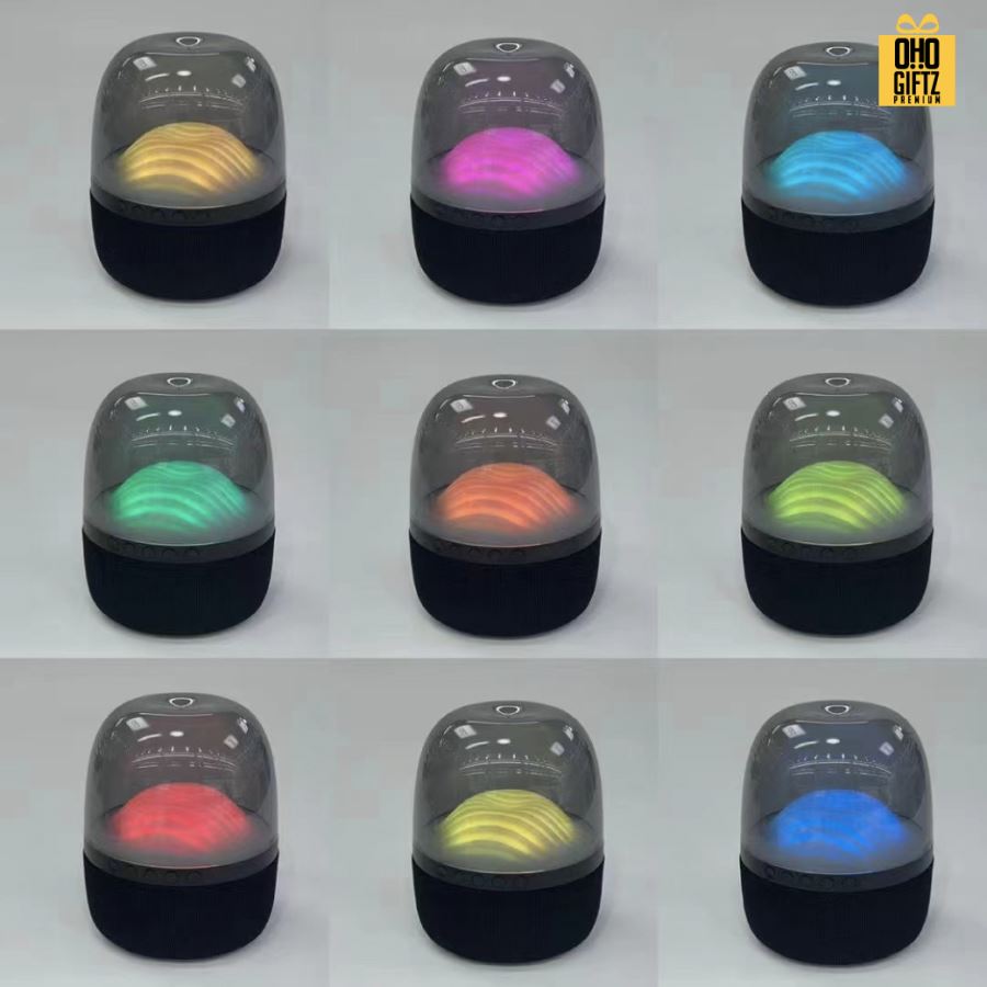 ลำโพงบลูทูธไร้สาย มีไฟสวยงาม สกรีนโลโก้ สกรีนชื่อร้านทำเป็นของพรีเมี่ยมได้ 