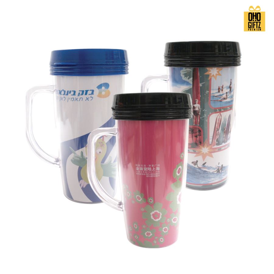 ถ้วยพลาสติกมีหู ใส่ภาพได้ไม่จำกัดสี สกรีนโลโก้ ทำเป็นของพรีเมี่ยมได้