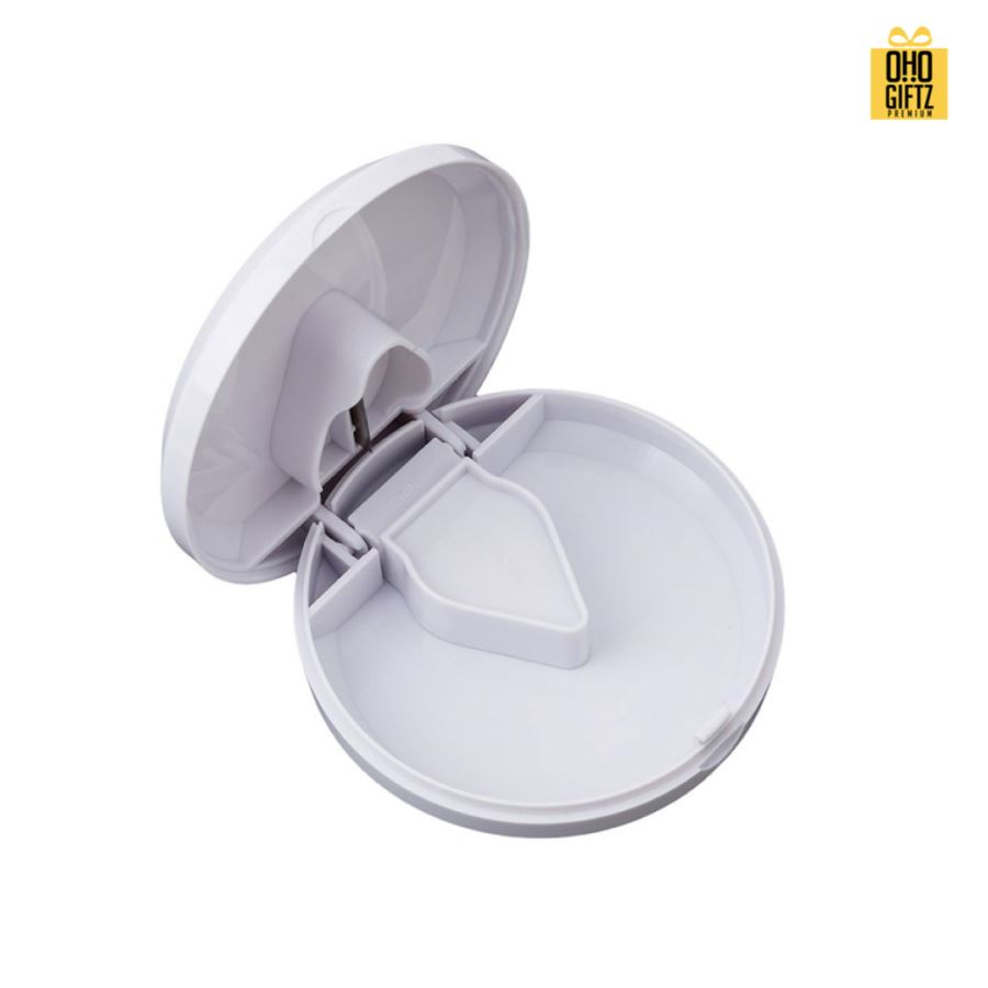 กล่องตัดแบ่งยาพลาสติกทรงกลม สกรีนชื่อ สกรีนโลโก้ ทำเป็นของพรีเมี่ยมได้