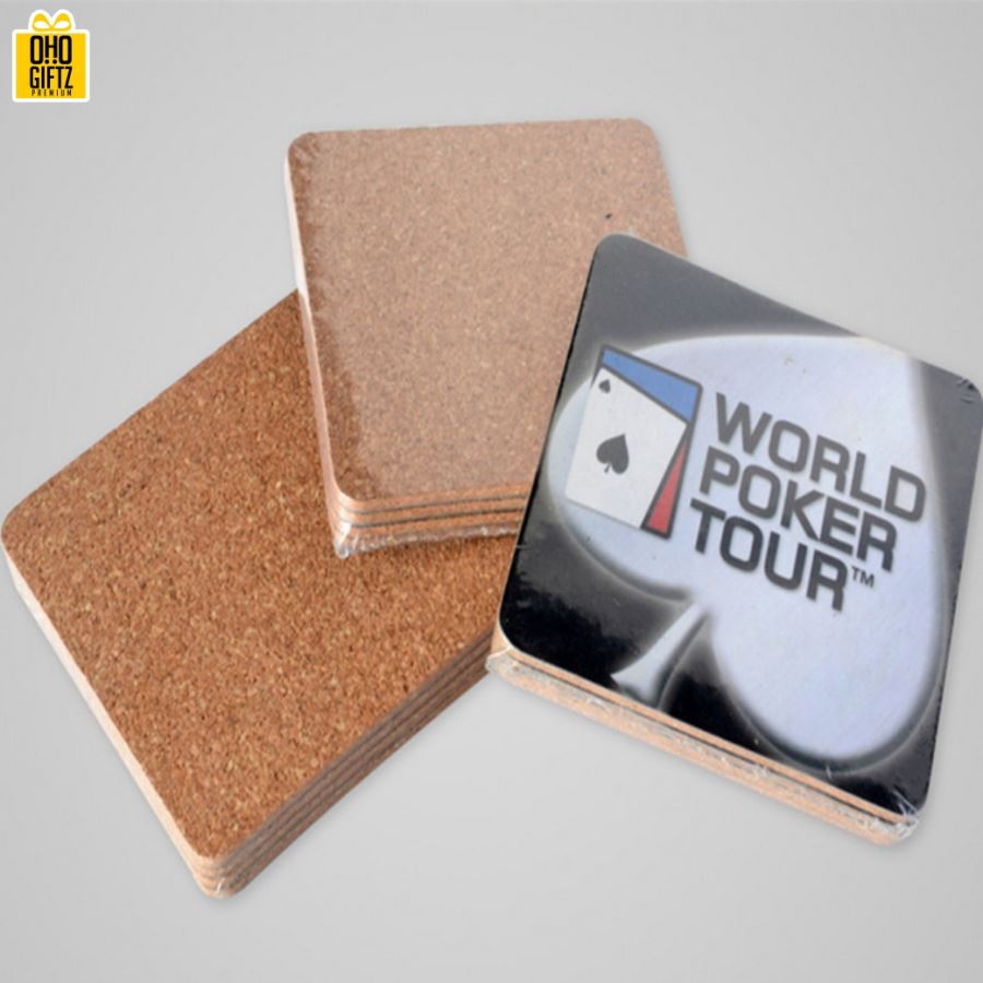 ที่รองแก้วไม้ก๊อกทรงเหลี่ยม สกรีนชื่อ, โลโก้, พิมพ์ภาพได้ ขั้นต่ำ 1,000 ชิ้น