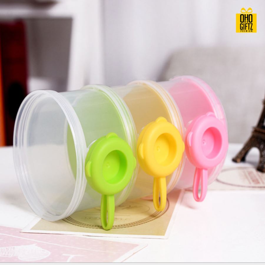 กล่องใส่นมผงพลาสติกสามชั้น สกรีนชื่อ  สกรีนโลโก้ทำเป็นของพรีเมี่ยมได้ 