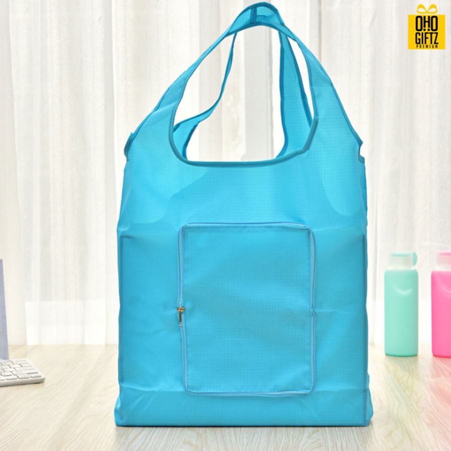 กระเป๋าพับได้ผ้าใยสังเคราะห์หลากสี สกรีนโลโก้ ทำเป็นของพรีเมี่ยม ของที่ระลึก