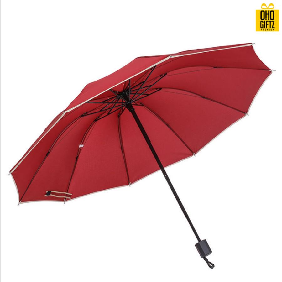 ร่มพับสามตอนด้ามจับทรงเหลี่ยม สกรีนโลโก้ ทำเป็นสินค้าพรีเมี่ยม ของชำร่วย ของที่ระลึก