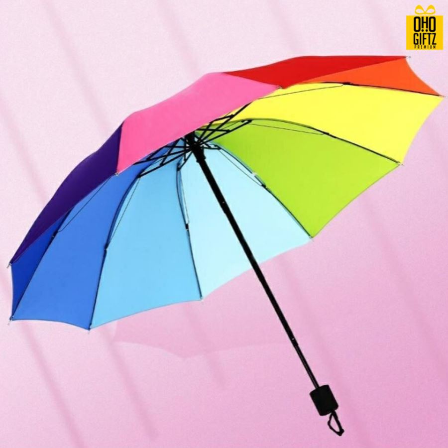 ร่มพับสามตอนด้ามจับทรงเหลี่ยม สกรีนโลโก้ ทำเป็นสินค้าพรีเมี่ยม ของชำร่วย ของที่ระลึก