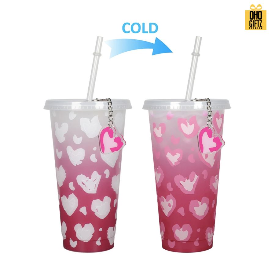ถ้วยเซ็ทคู่รักวาเลนไทน์พร้อมพวงกุญแจเปลี่ยนสีเมื่อใส่น้ำเย็น สกรีนโลโก้ ทำเป็นของพรีเมี่ยมได้